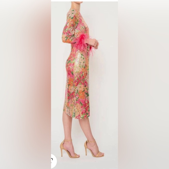 Flora Bea Ferris Sequin Floral Cocktail Midi Dress NWT Size Medium - Picture 2 of 11